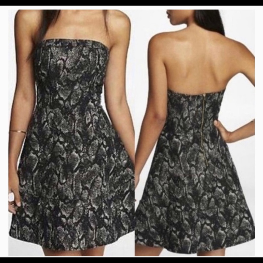 COPY - Express Black & Gold Snakeskin Print Strapless Mini Dress Size S